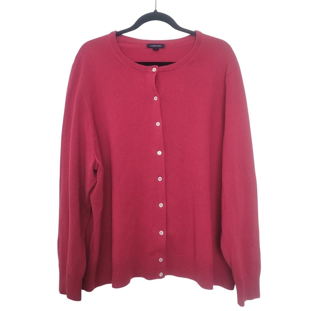 Lands End Cashmere Button Front Cardigan Sweater Womens Size 3X Fuchsia Preppy
